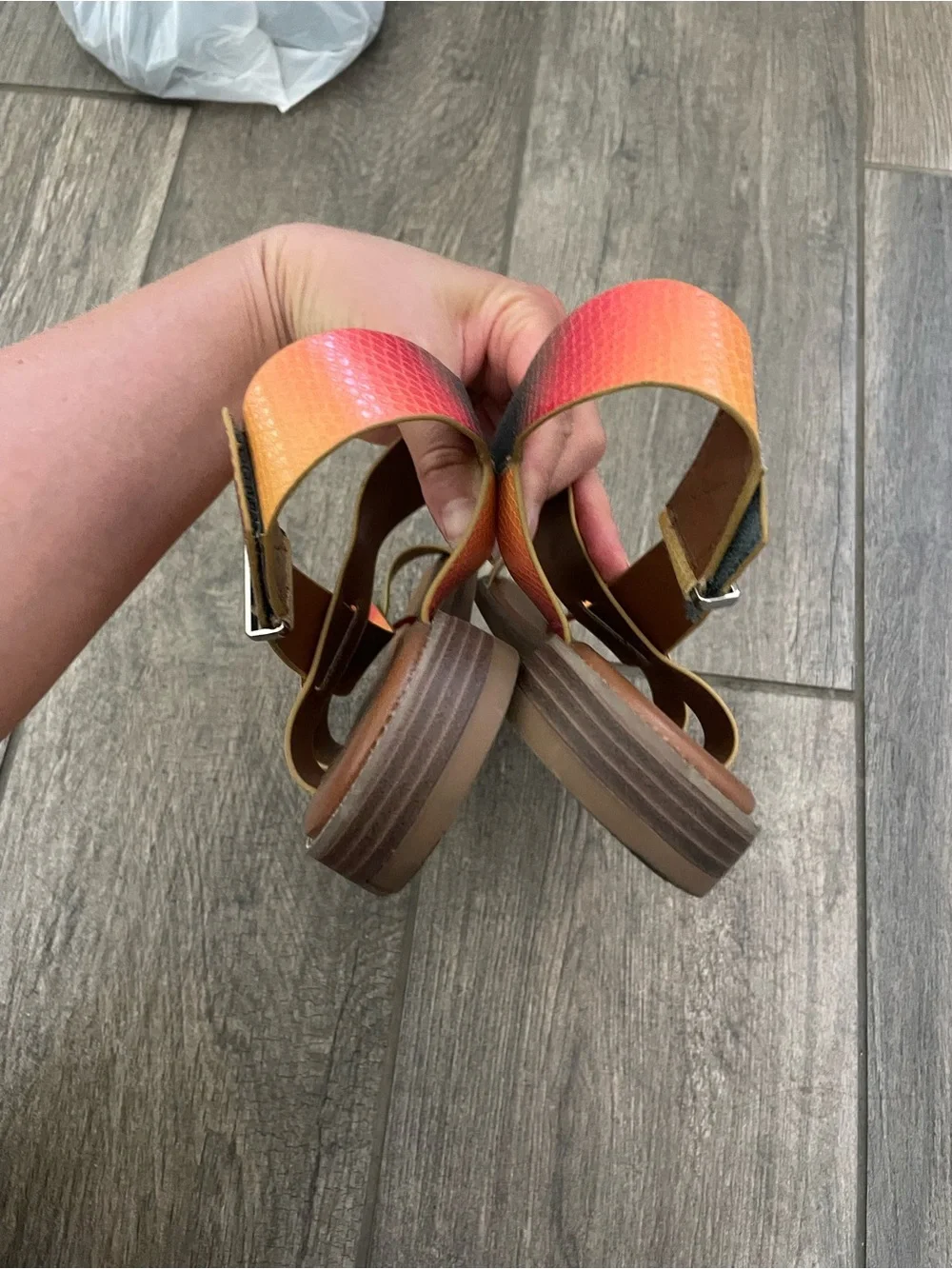 Franco Sarto Gradient Orange Yellow Green Leather Slingback Sandals